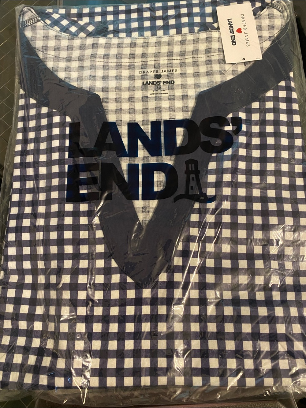 Lands' End Navy & White Check Sleeveless Swim Cover-up -3X Size